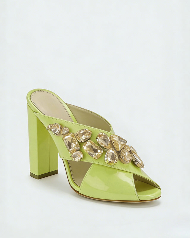 Ayden Gem Embellished Open Toe Mules In Yellow