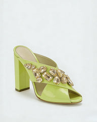 Ayden Gem Embellished Open Toe Mules In Yellow