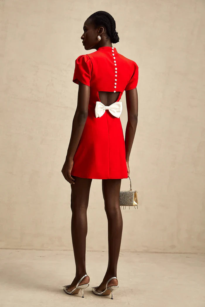 Half Turtleneck White Bow Dress