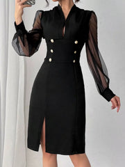Slit Front Sheer Sleeve Dress