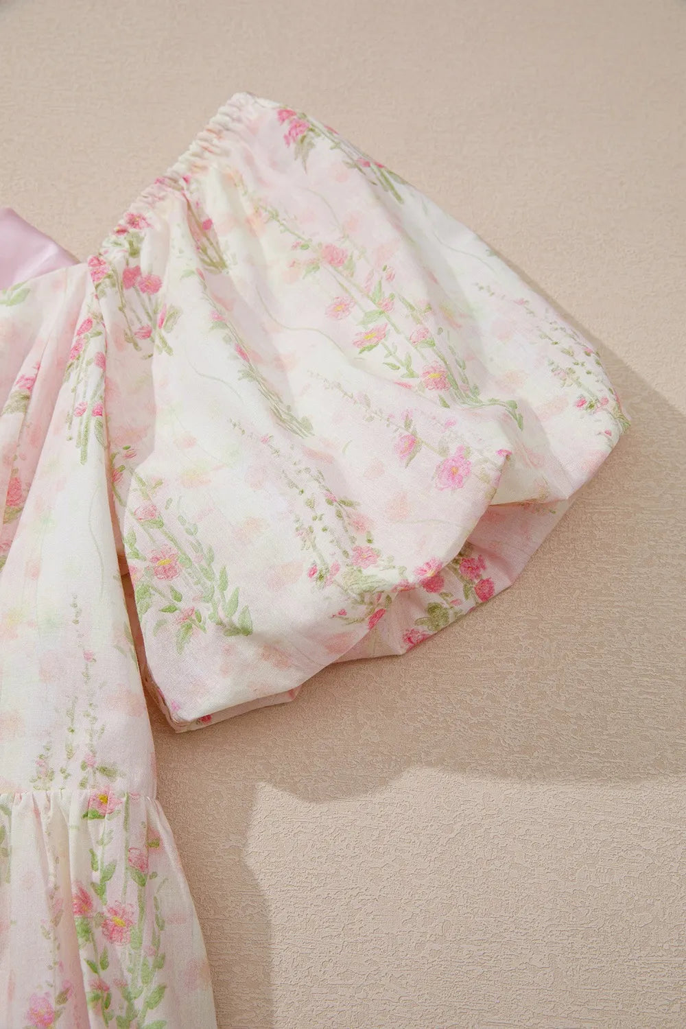 Floral Puff Sleeve Square Neck Knotted Open Back Ruffled Mini Dress