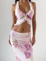 Printed Halter Neck Cami and Maxi Skirt Set