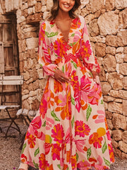 Smocked Floral Long Sleeve Maxi Dress