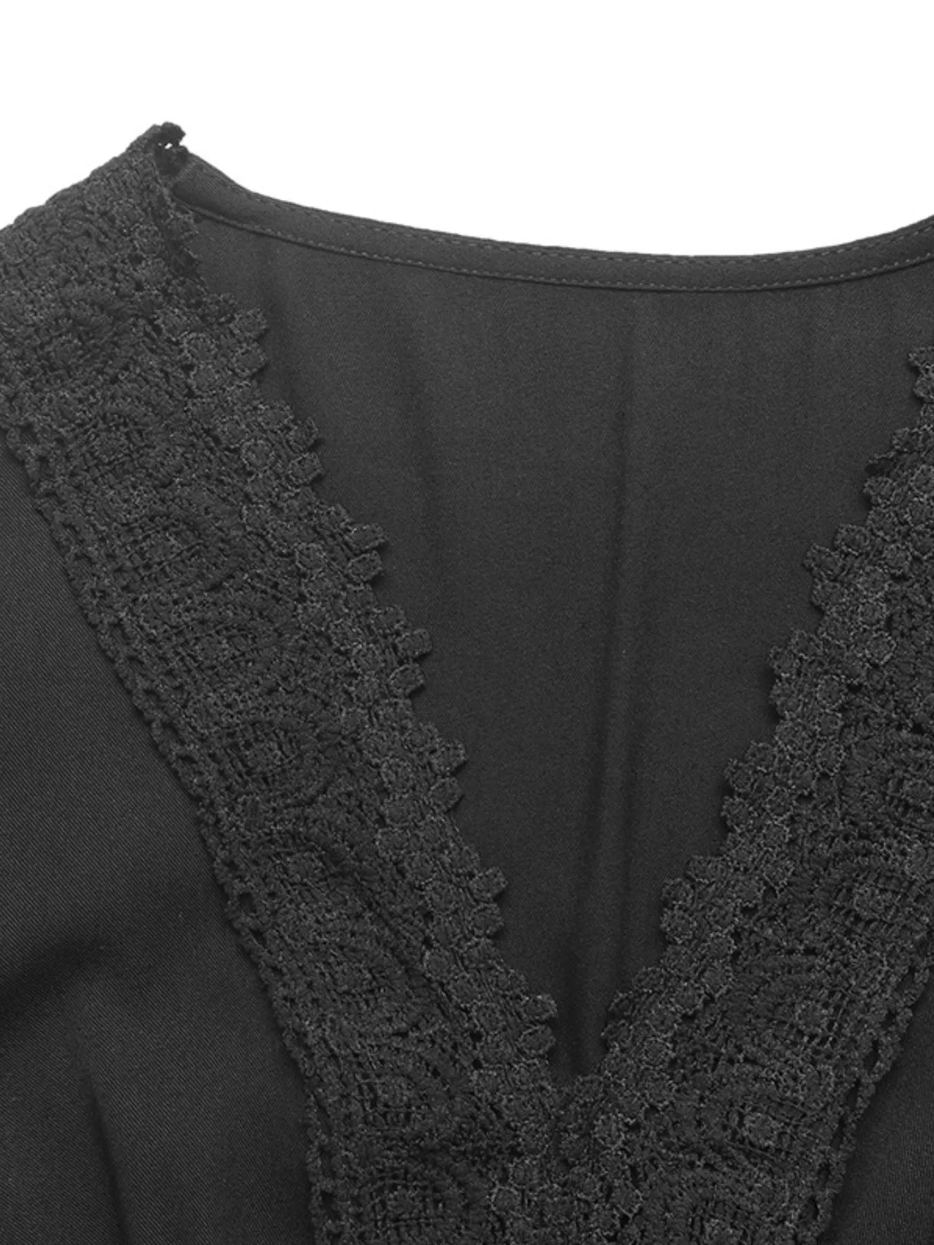 Lace Detail Lantern Sleeve Tiered Dress