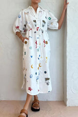 Printed Button-Up Midi Shirt Dress