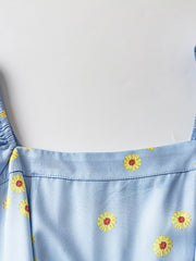 Daisy Print Puff Sleeve Tiered Maxi Dress