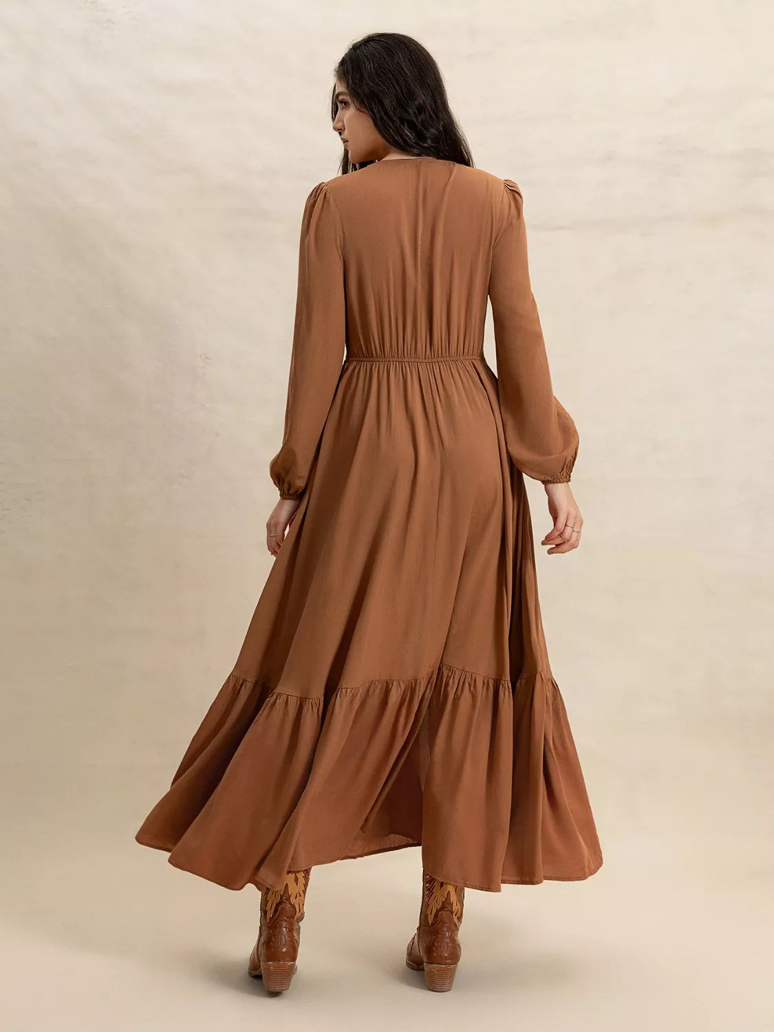 Long Sleeve Button-Front Maxi Dress