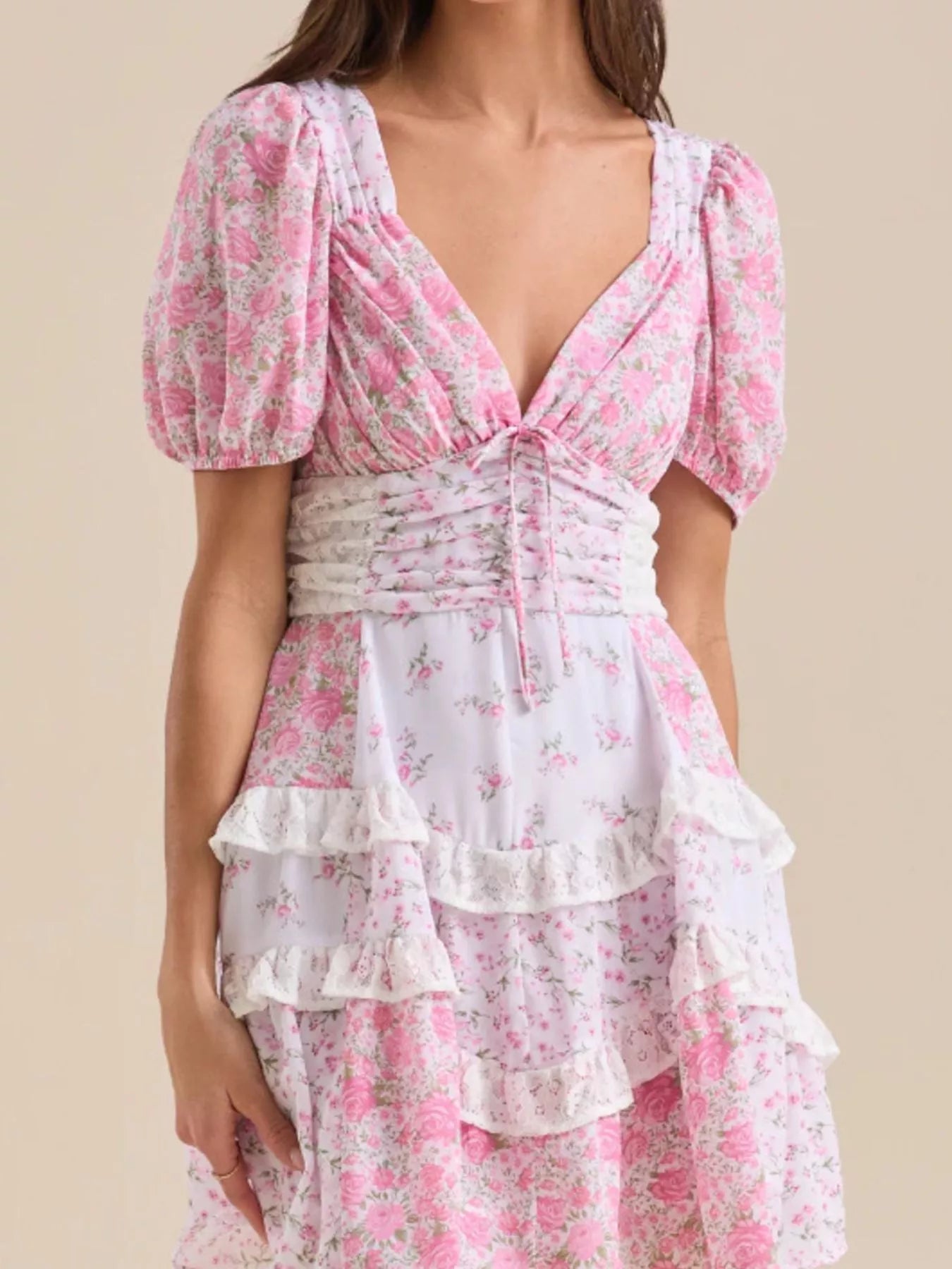 Floral Puff Sleeve Tiered Mini Dress