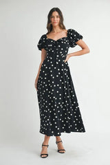 MABLE Polka Dot Puff Sleeve Midi Dress