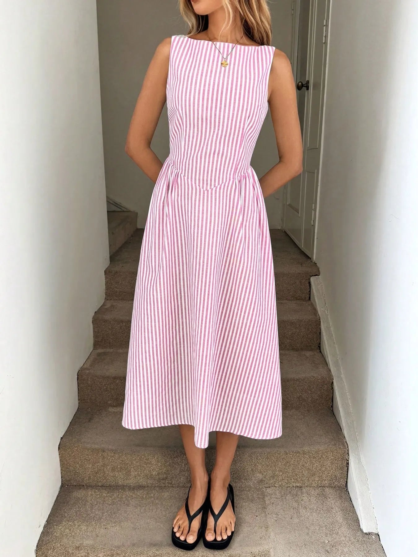 Sleeveless Striped Midi Dress