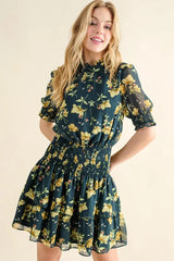 And The Why Floral Print Smocked Waist Mini Dress