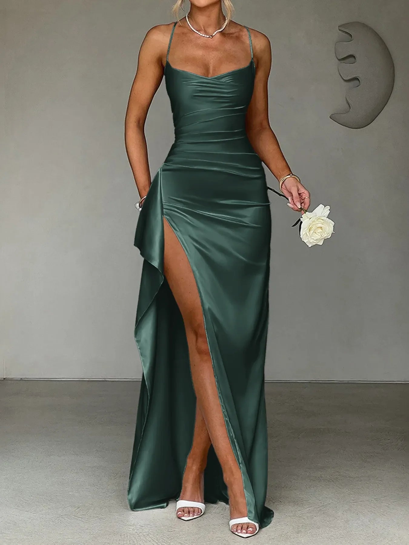 Slit Crisscross Back Maxi Cami Dress