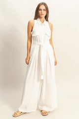 HYFVE Sleeveless Tie Waist Wide Leg Jumpsuit