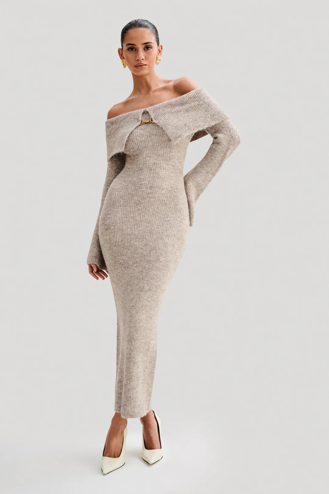 Alyia Off shoulder Fluffy Knit Dress
