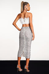 Feather Trim Tube Top and Sequined Sheer Skirt Set