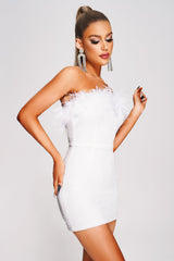 Peira Sequin Feather MIni Dress-White