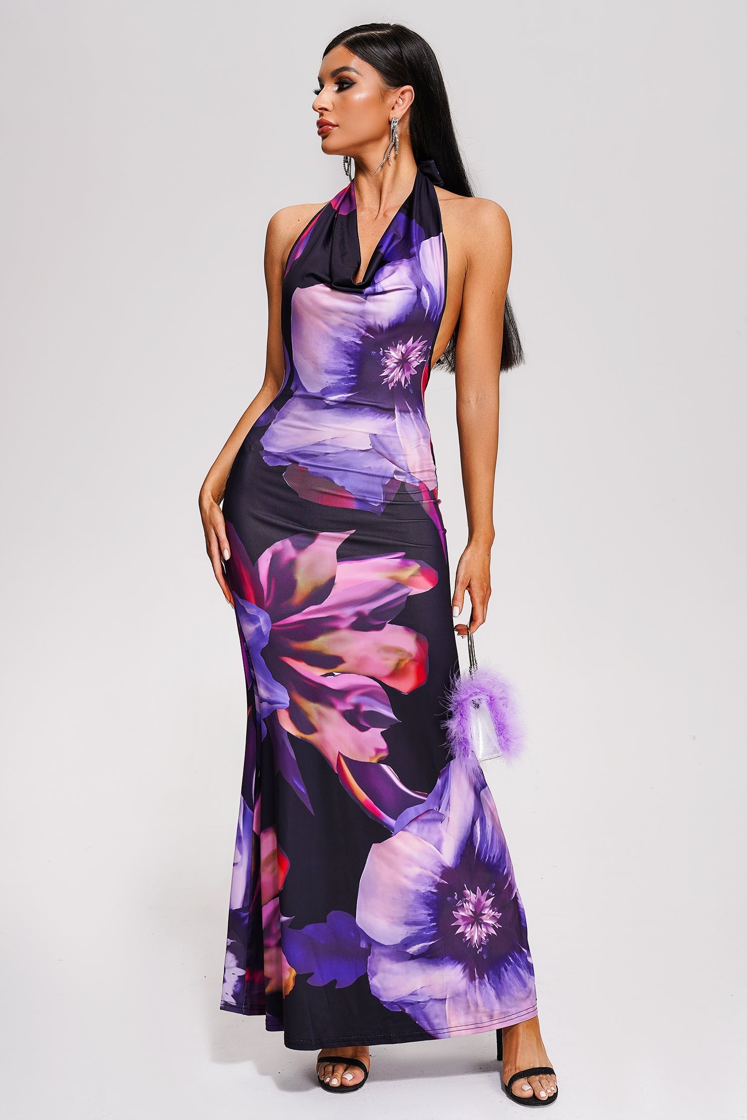 Cocktail Maxi Wrap Low Neck Dress