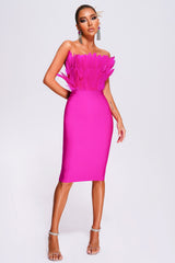 Alyia Elegant Feather Bandage Midi Dress