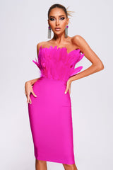 Alyia Elegant Feather Bandage Midi Dress