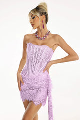 Alyia Lace Ruche Corset Celeb Dress-Purple