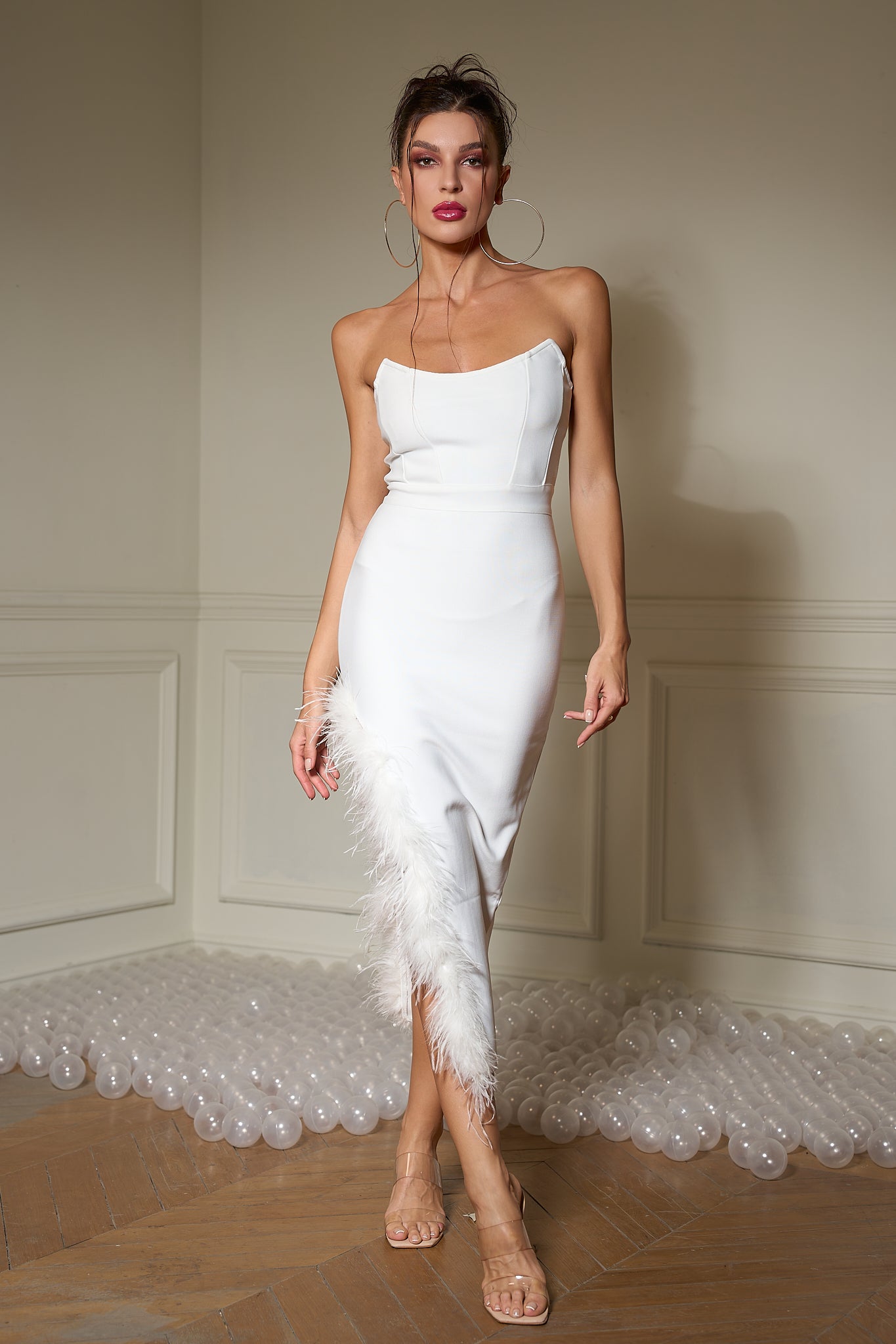 Strapless Feather Bandage Midi Dress