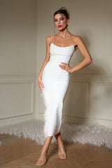 Strapless Feather Bandage Midi Dress