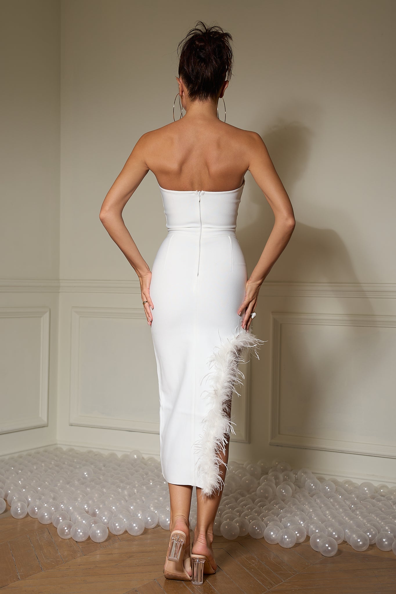 Strapless Feather Bandage Midi Dress