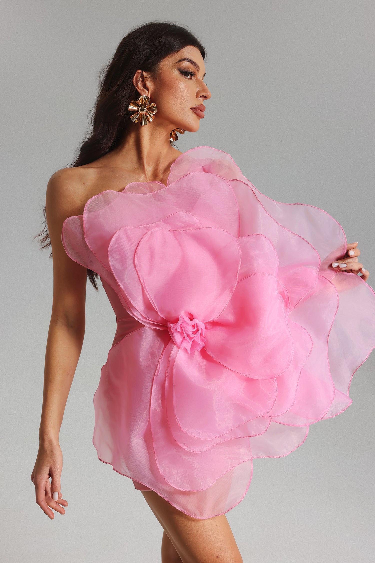 Aluya Oblique Shoulder Elegant Dress