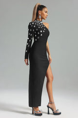Alyia Slant Shoulder Diamond Bandage Dress