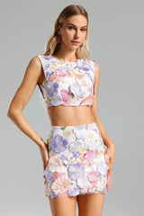 Embroidered Crochet Two-Piece Skirt Set
