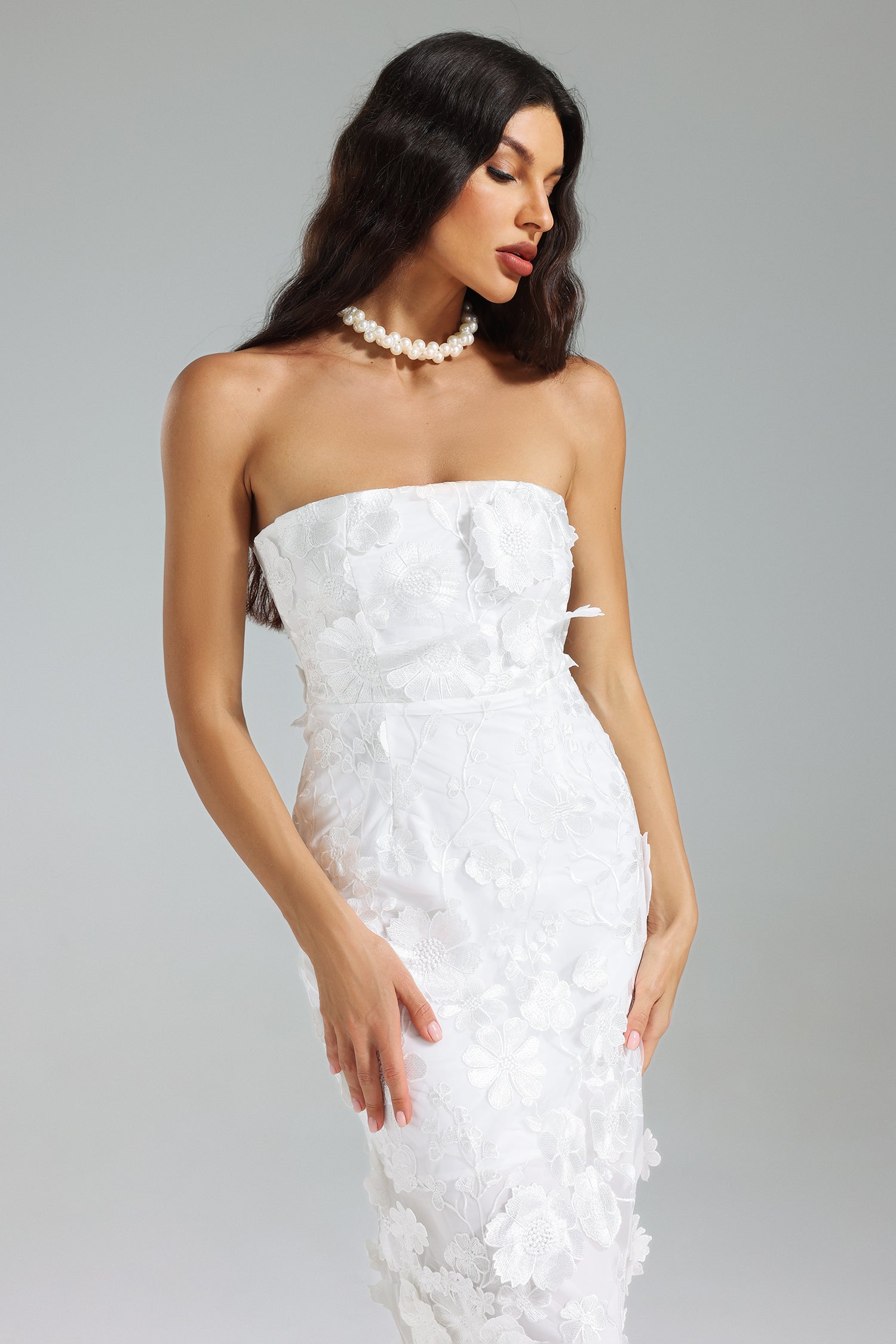 Chic strapless flower embroidered celeb dress