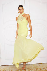 Maliya Halter Mesh Slit Maxi Dress