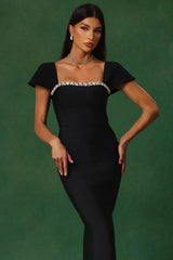 Allure Diamond Maxi Red Dress-Black