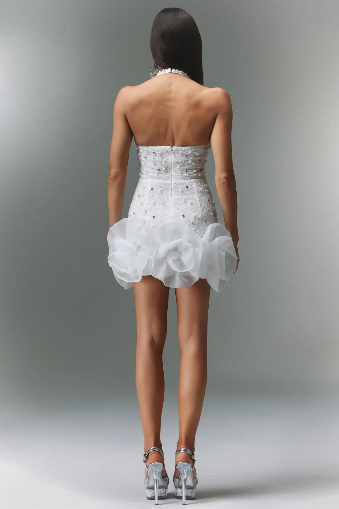 ALANA MINI WHITE RHINESTONE DRESS