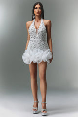 ALANA MINI WHITE RHINESTONE DRESS