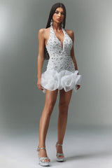 ALANA MINI WHITE RHINESTONE DRESS