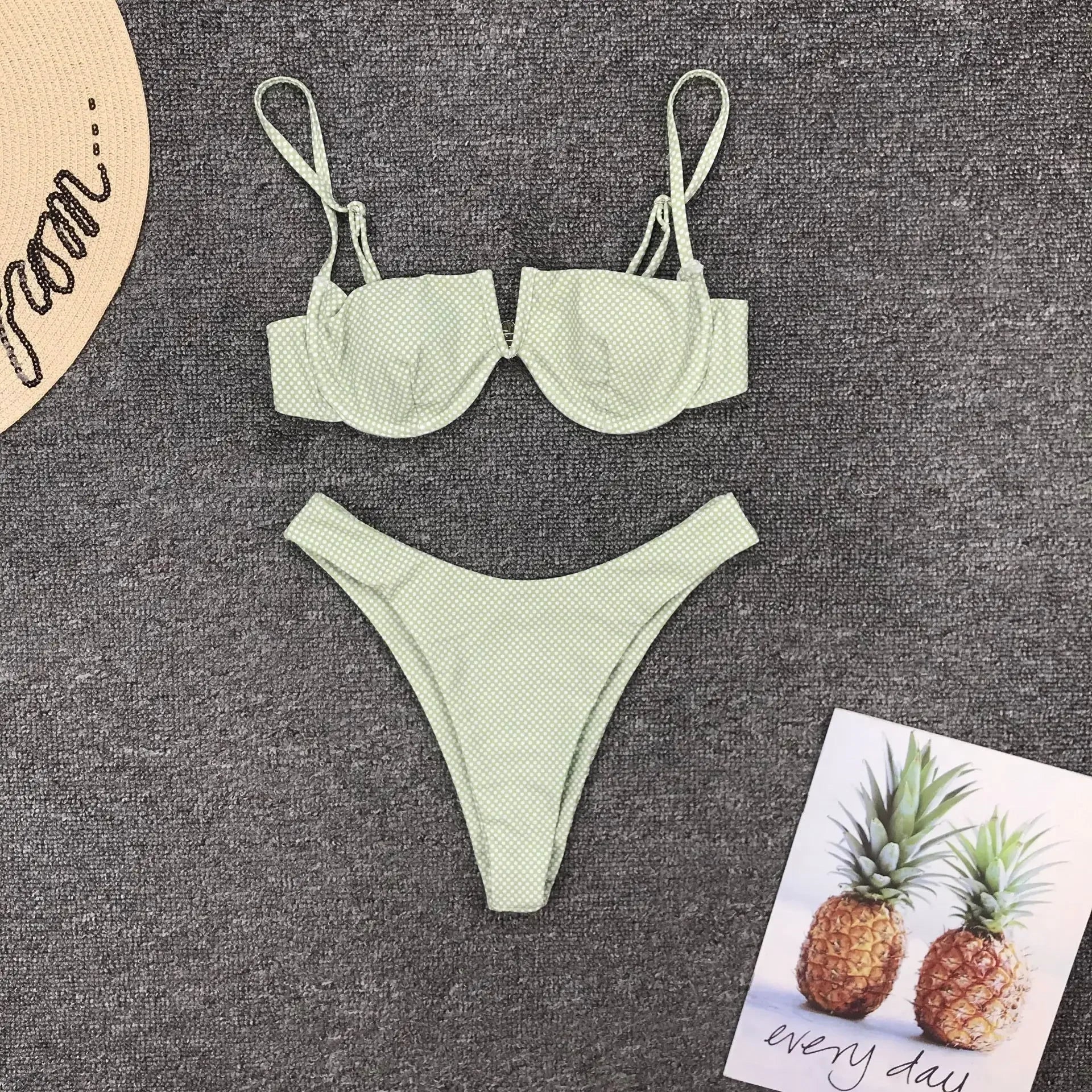 Micro Bikini Dot Print Underwire Swimsuit Brazilian Push Up Padded Biquini Halter Bathers Bathing Suit Thong Swimwear