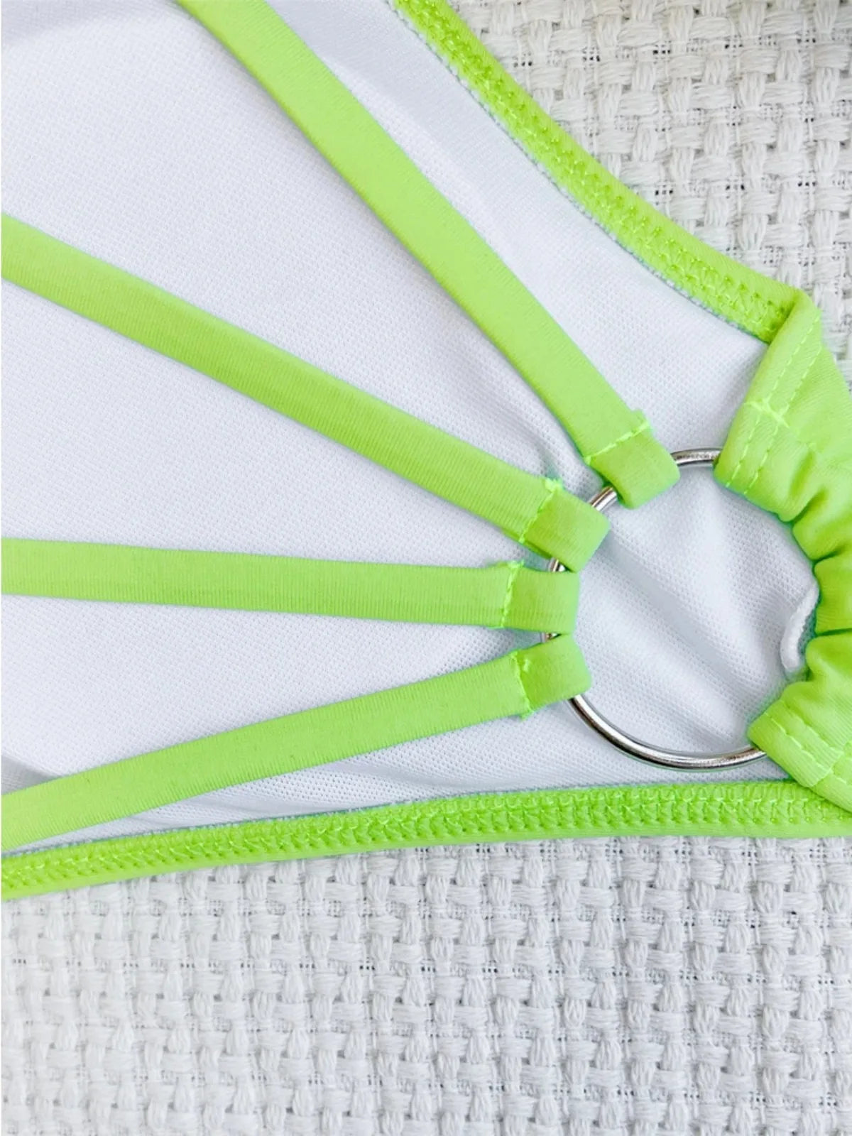 Neon Green Swimsuit High Waist 2-Piece Bikini Single Shoulder Hollow Out Bathing Suit Cross Backless Beachwear