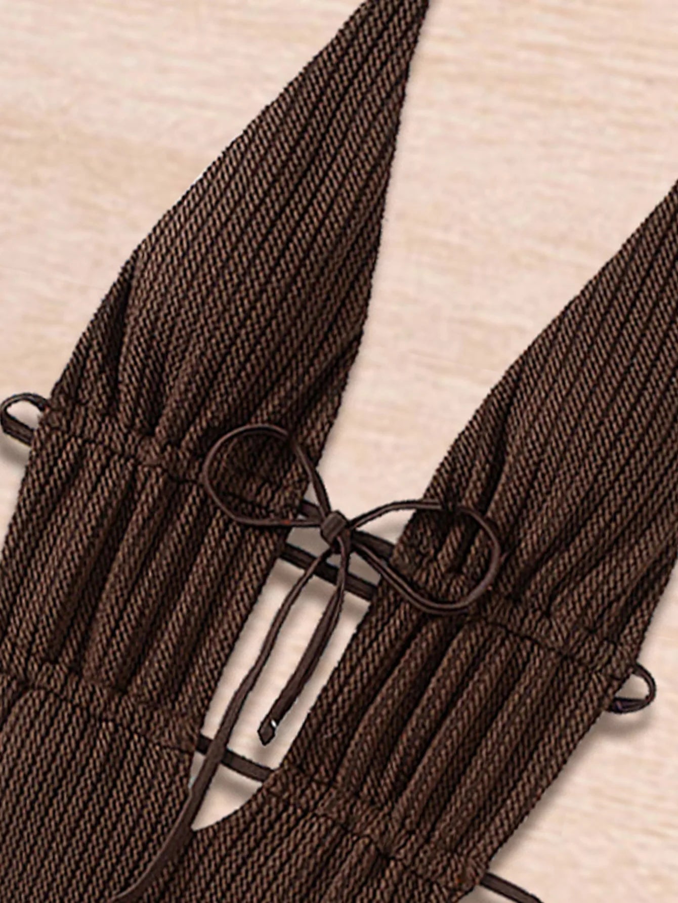 Coffee Bikini Deep V Neck One Piece Swimsuit Cross Bandage Mini Monokini Beach Vacation Backless Swimwear
