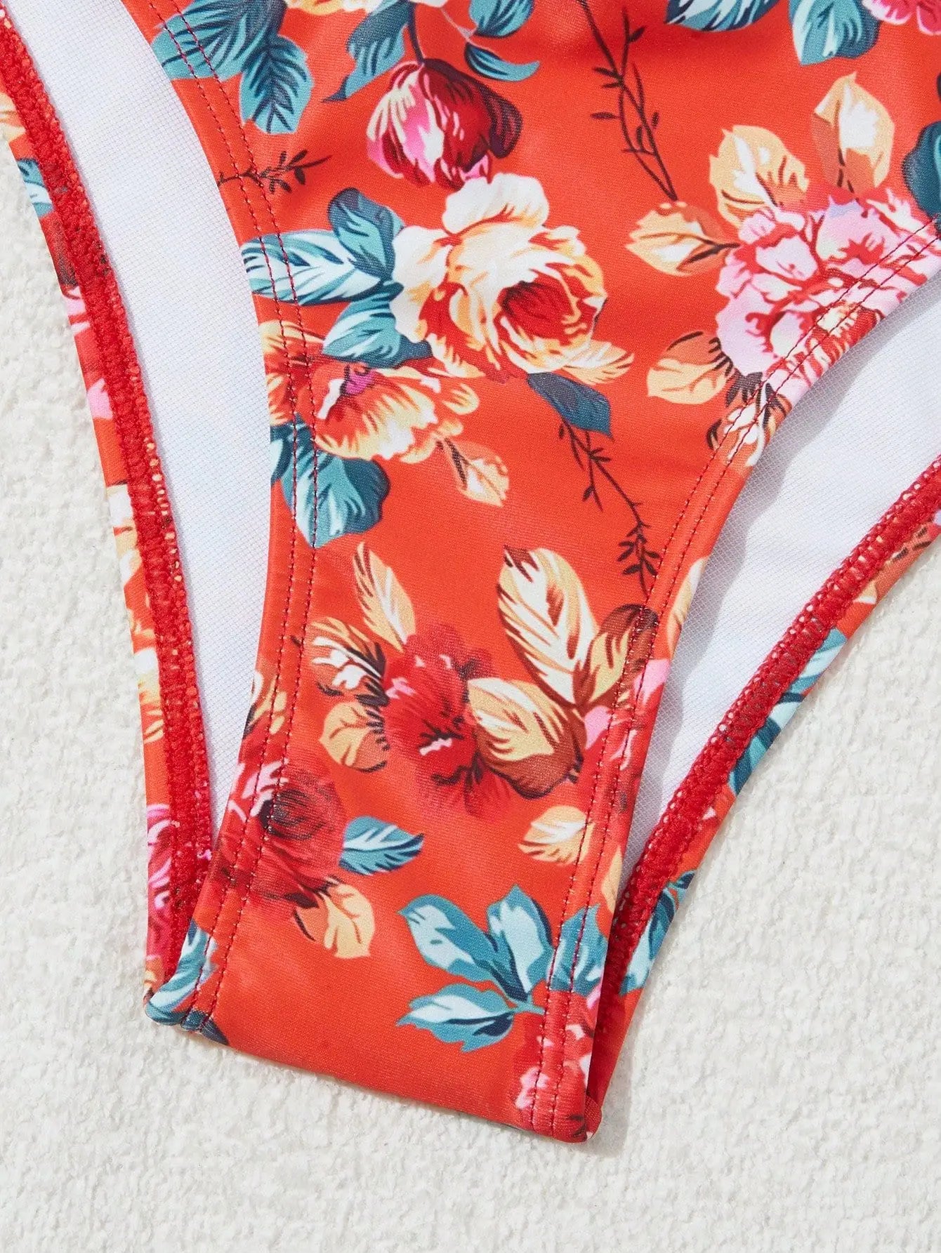 Red Flower Print 2 Piece Swimsuit