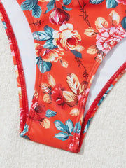 Red Flower Print 2 Piece Swimsuit