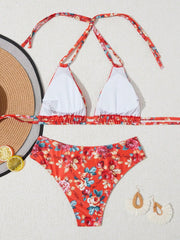 Red Flower Print 2 Piece Swimsuit