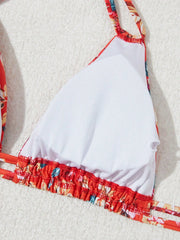 Red Flower Print 2 Piece Swimsuit