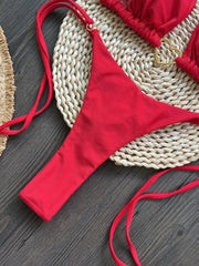 Red Solid Color Bikini Set