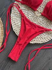 Red Solid Color Bikini Set