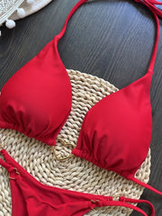 Red Solid Color Bikini Set