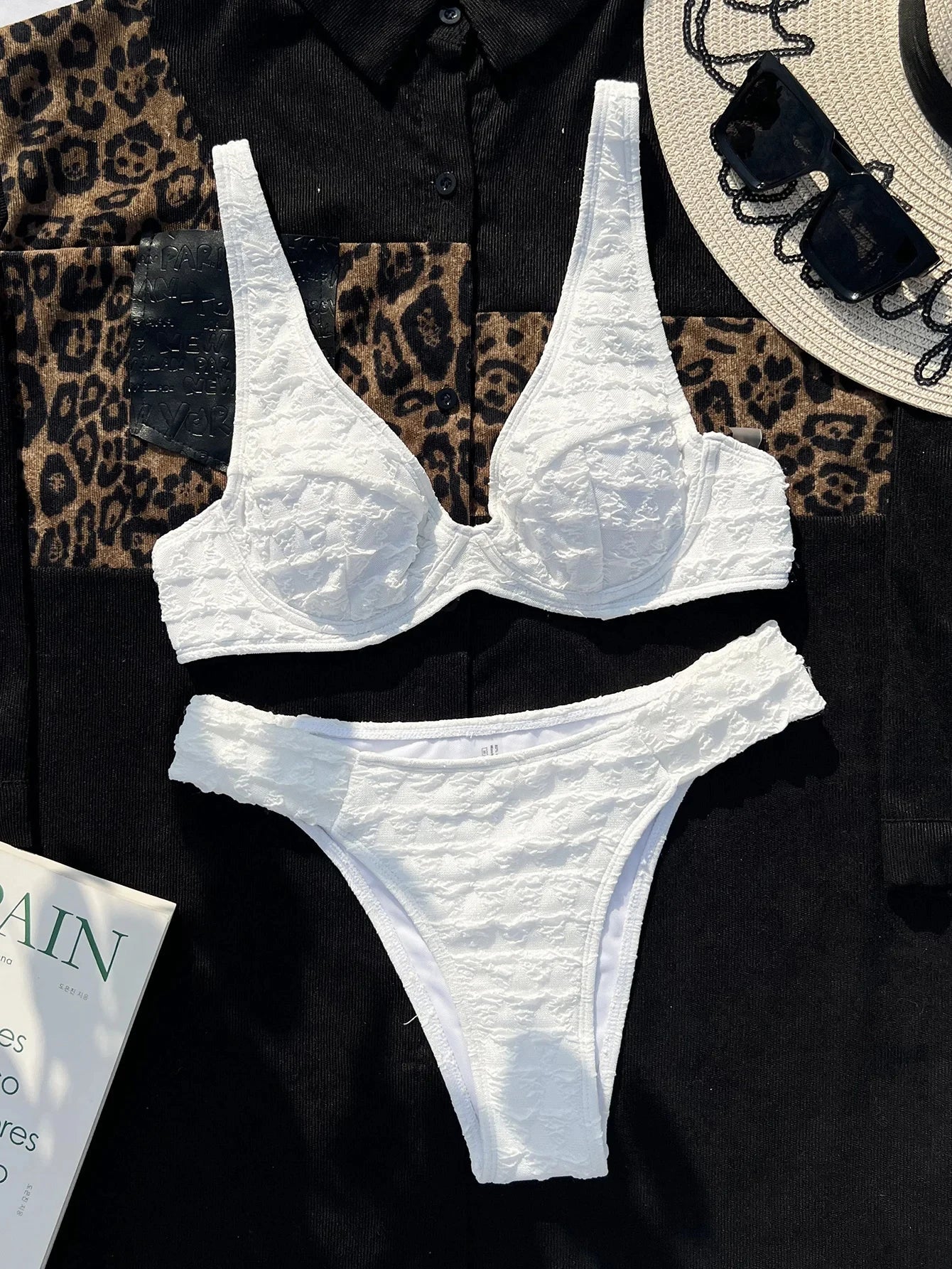 Solid White Swimsuit Woman Underwire U-neck Bikini High Waist Two Piece Swimwear Backless Beach Bathing Suit