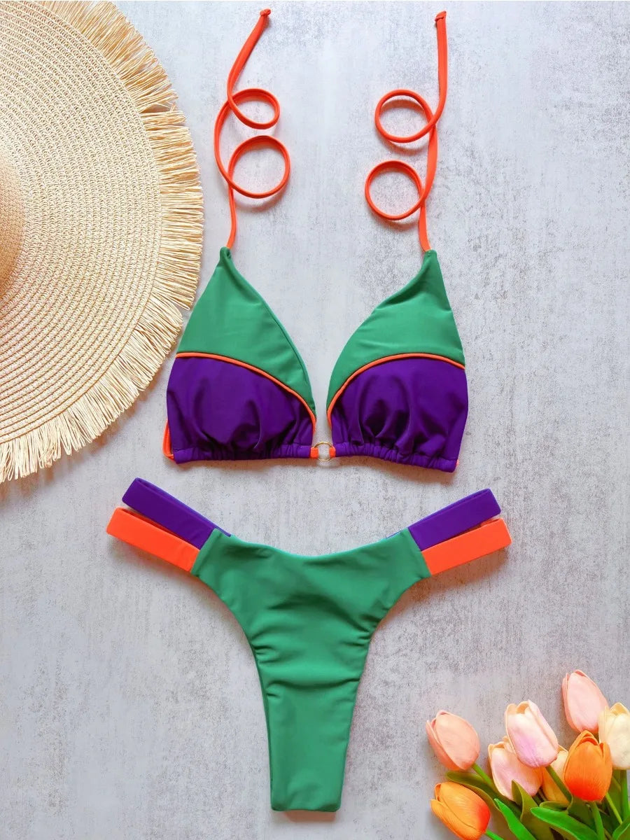 Style Patchwork Swimsuit 2 Pieces Mini Bikini Set