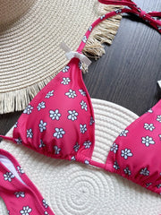 Style Swimsuit Rose Red Flower Print 2 Pieces Bikini Set