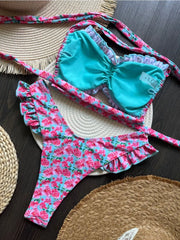 Swimsuit Ruffle Flower Print 2 Pieces Bikini Set